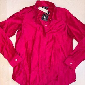 NEW NWT Madison Mathews 100% Silk Pink Red Holiday Blouse size XS